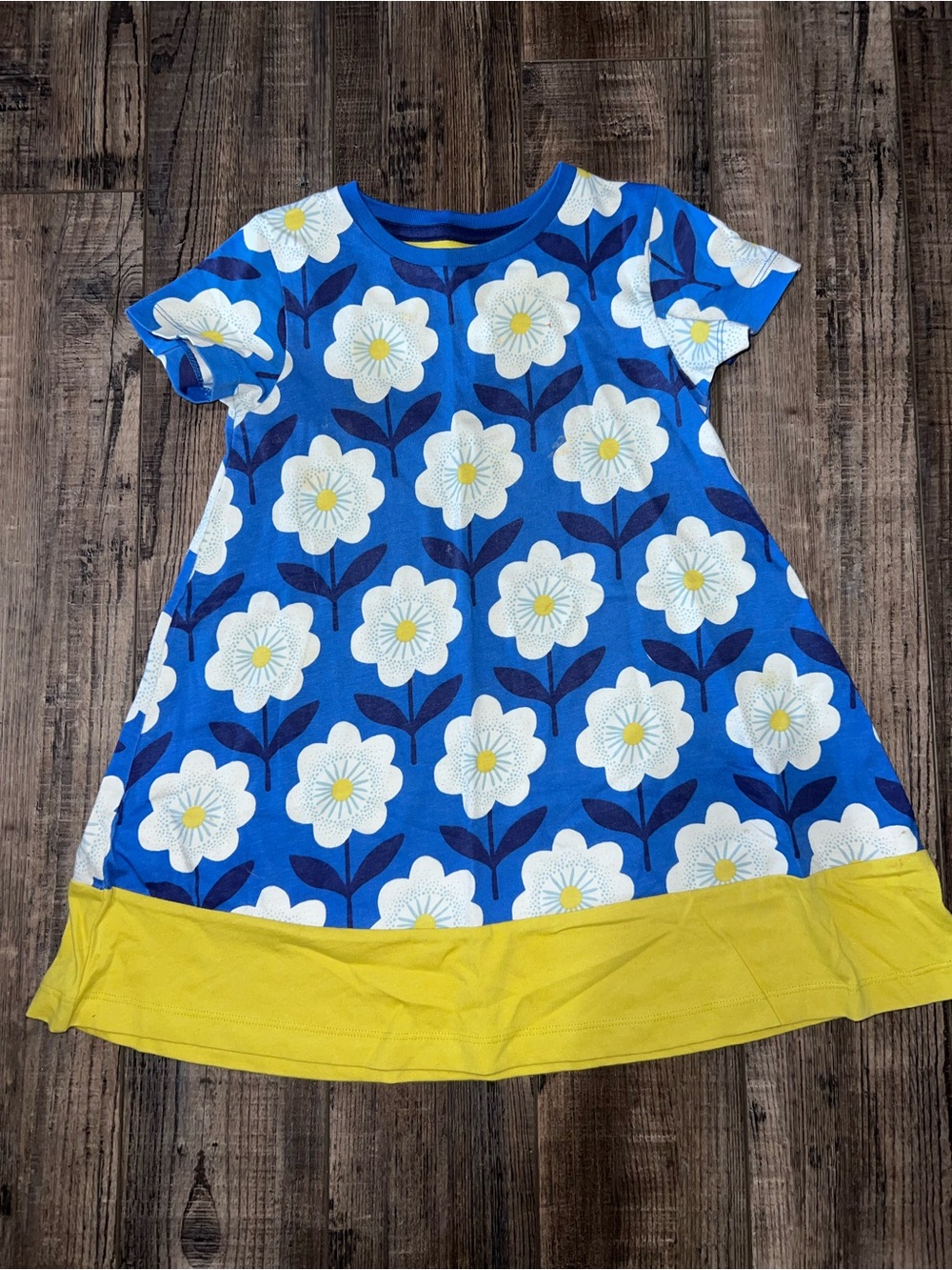 Mini Boden Blue Floral A-Line Dress with Yellow Hem